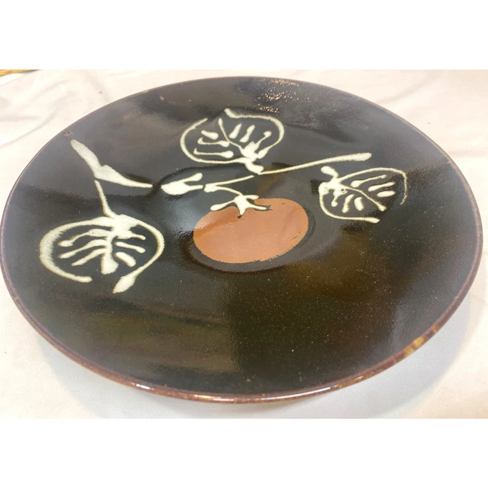 japan persimmon plate brown mid century ceramic stoneware 9.75